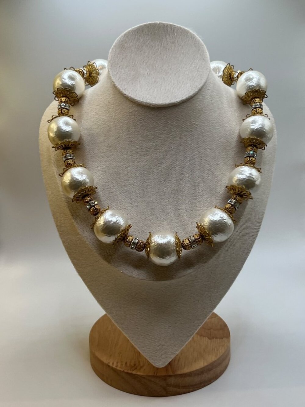 Vintage Miriam Haskell Oversized Faux Pearl Rhinestone Statement Necklace